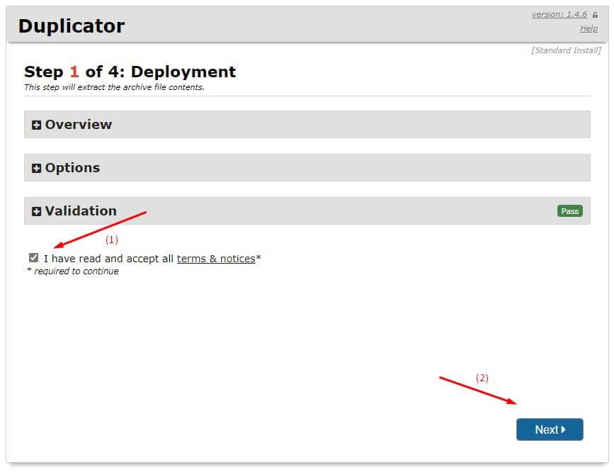 duplicator step 1 of 4 deployment