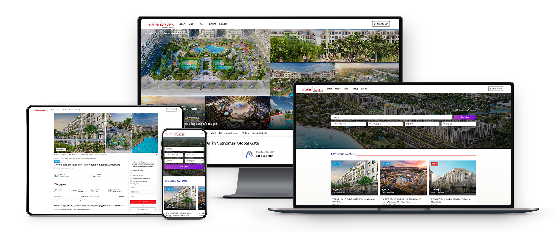 Real Estate Market - Mẫu giao diện Website Bất động sản nhiều dự án, phân khu, chi tiết bất động sản